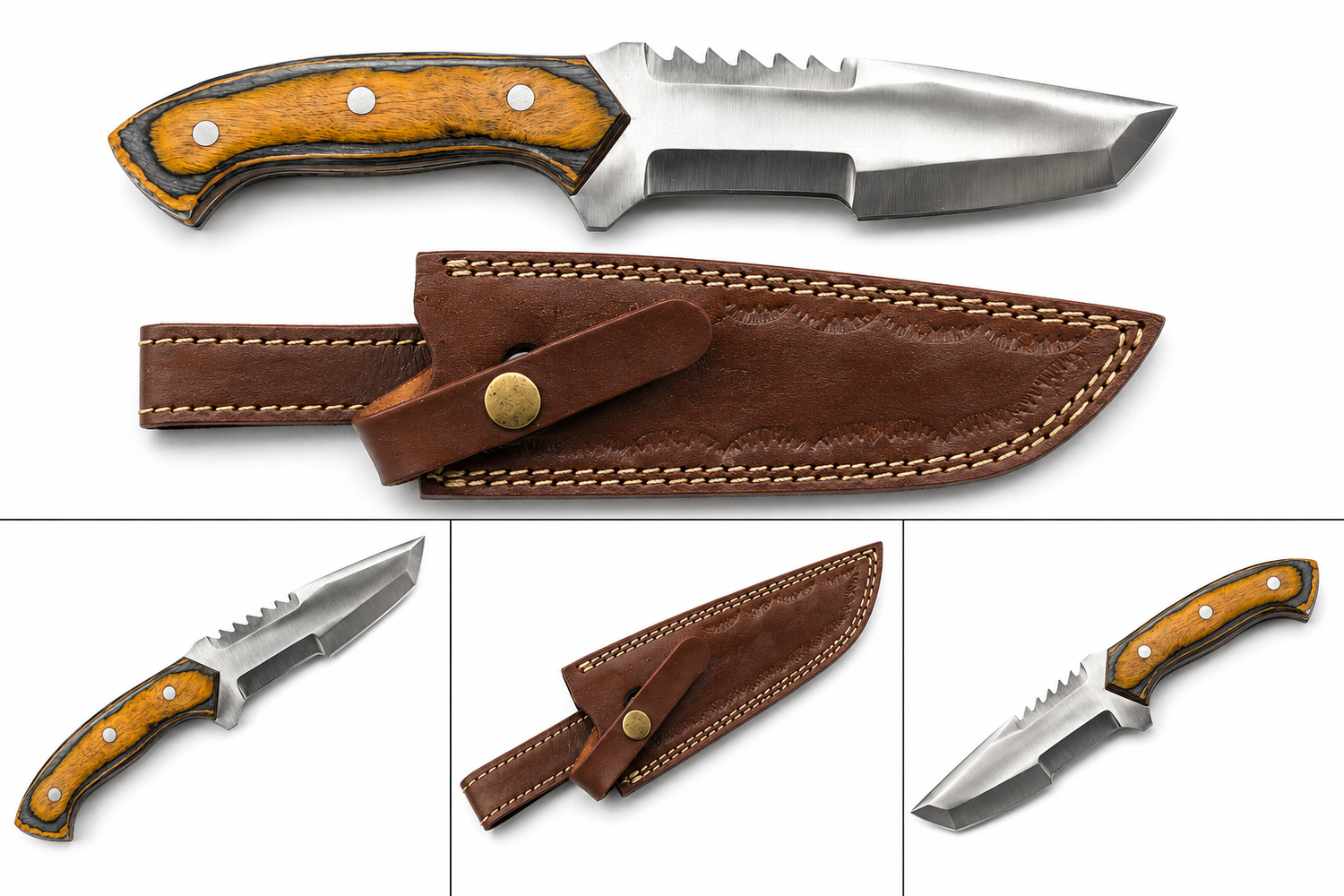 Handcrafted 8" Fixed Blade Hunting Knife with Leather Sheath