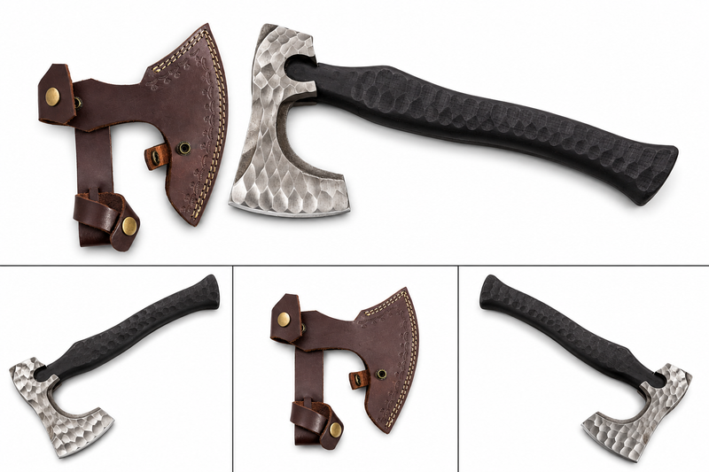 Handcrafted Engraved Viking Axe with Leather Sheath  Steath