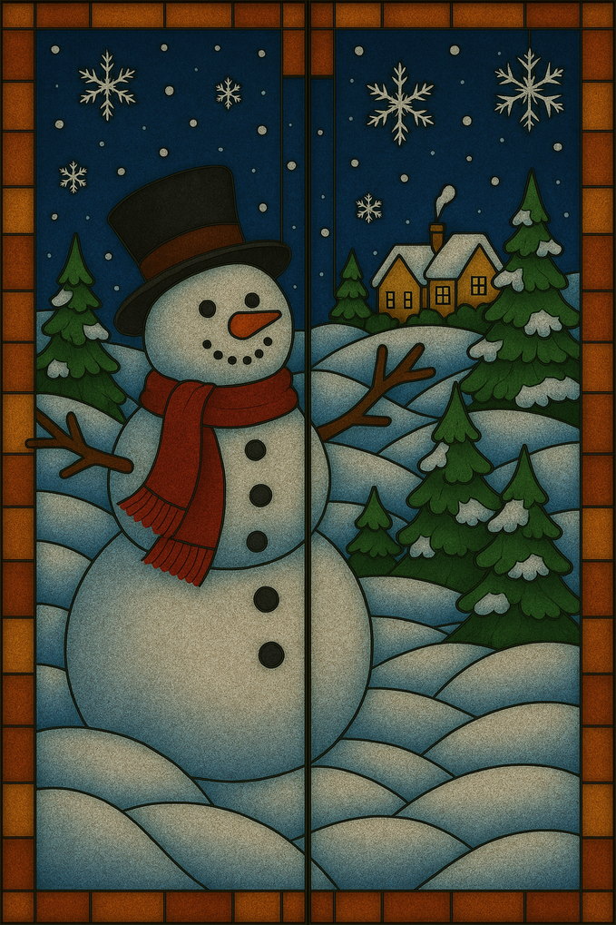 Christmas Stained Glass Door Panels  Snowman– Made to Your Exact Size