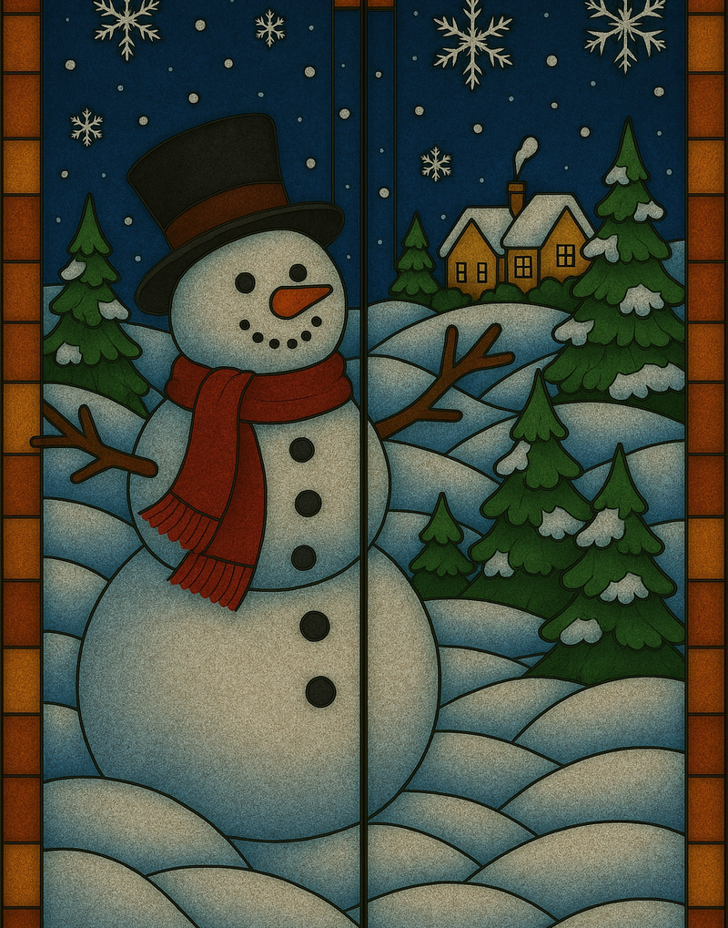 Christmas Stained Glass Door Panels  Snowman– Made to Your Exact Size