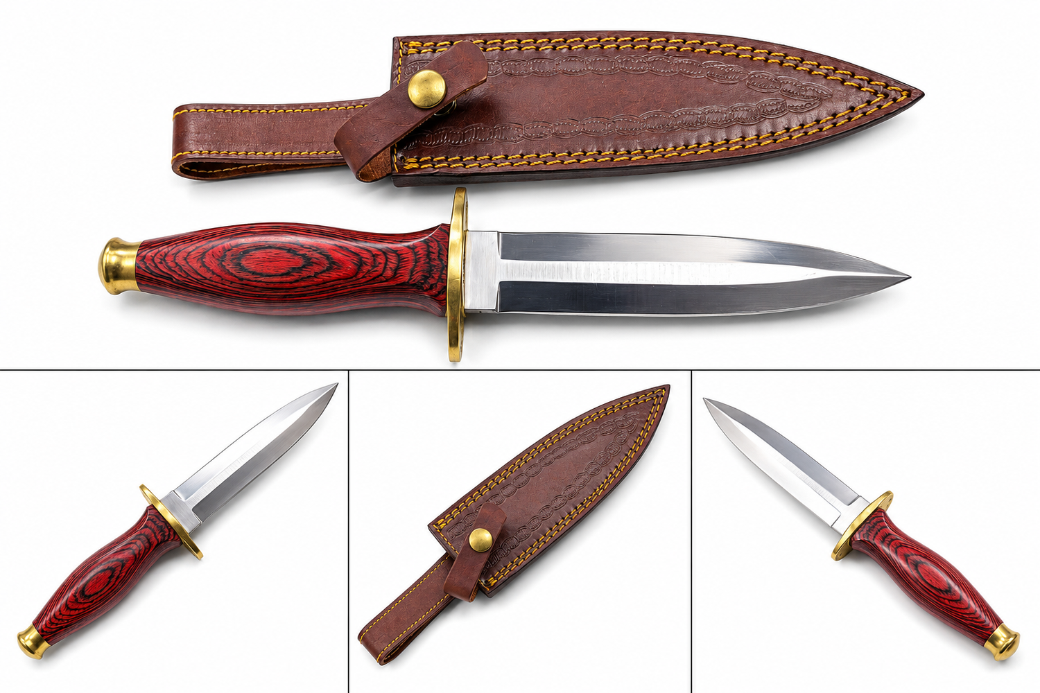 Handcrafted 8" Fixed Blade Hunting Knife with Leather Sheath Red Handle