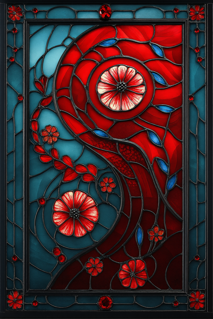 Christmas Stained Glass Door Panels  Poppies– Made to Your Exact Size