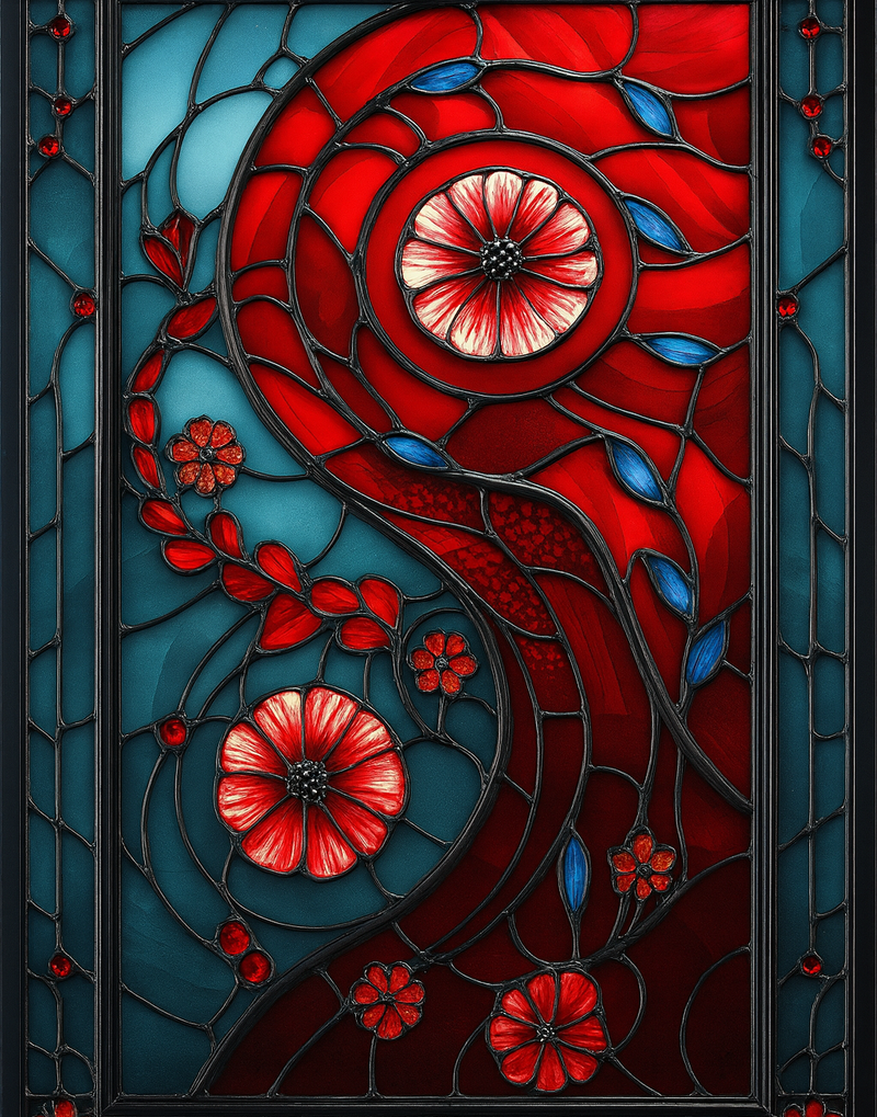Christmas Stained Glass Door Panels  Poppies– Made to Your Exact Size