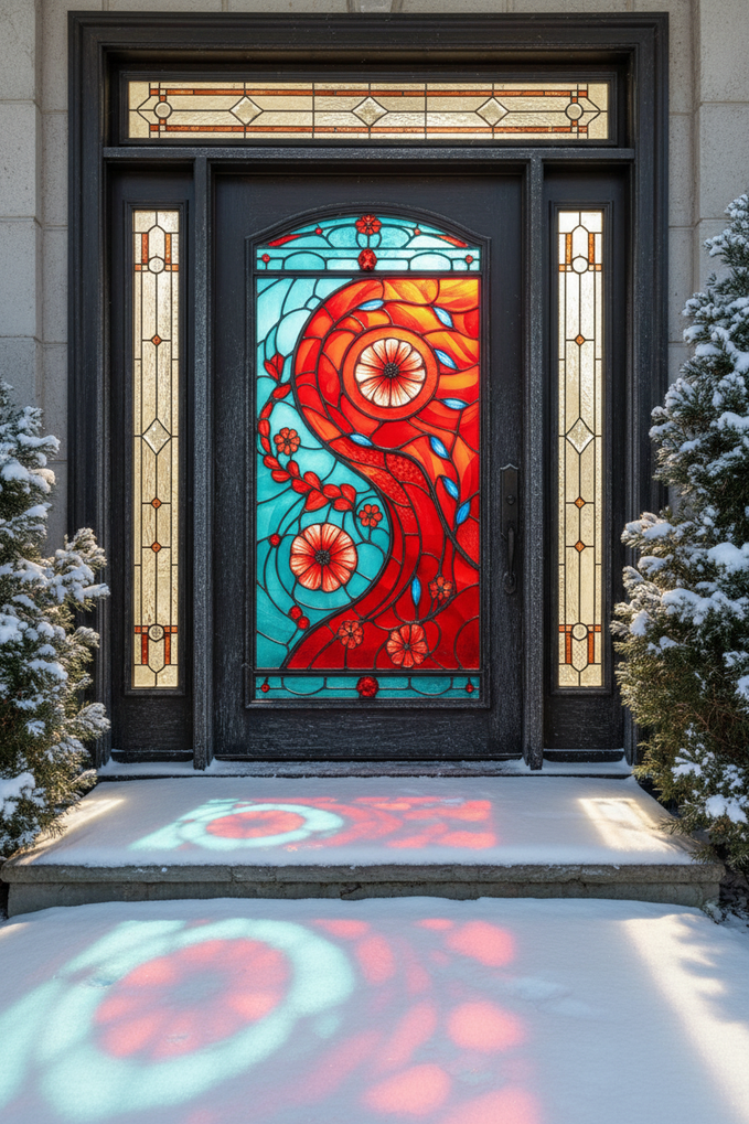 Christmas Stained Glass Door Panels  Poppies– Made to Your Exact Size