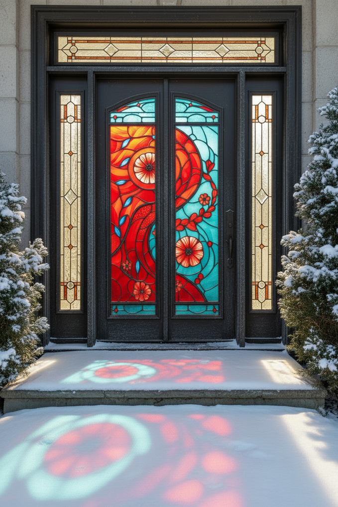 Christmas Stained Glass Door Panels  Poppies– Made to Your Exact Size